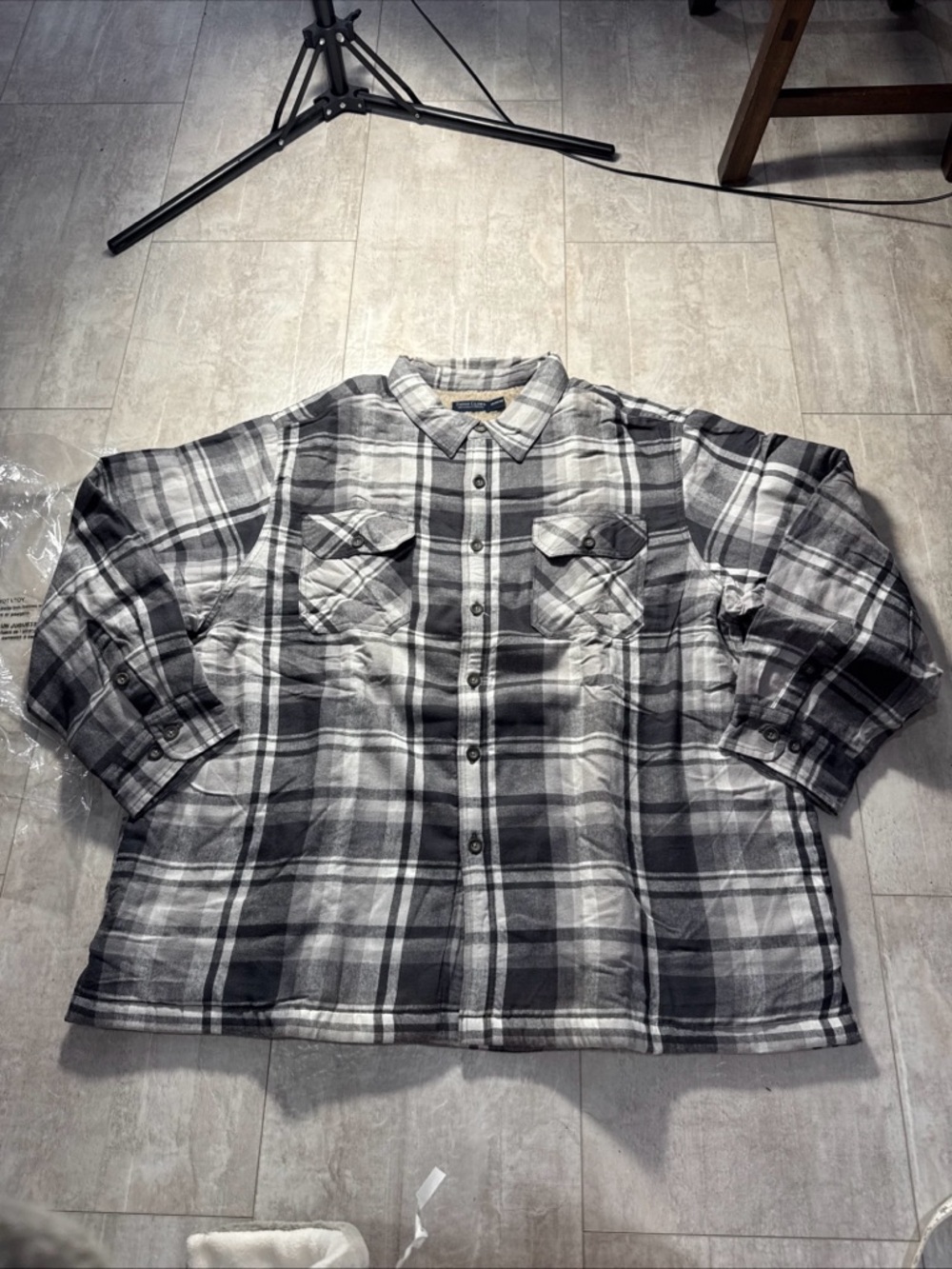 NWT Faded Glory Gray and Black Plaid Sherpa Lined Shirt Jacket SZ 3XL